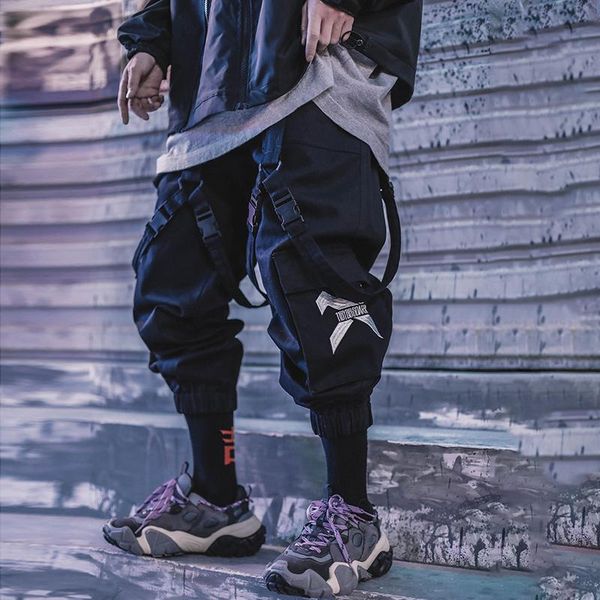 

men's pants detachable multi-pocket cargo men harajuku hip hop streetwear joggers man elastic waist sweatpants techwear, Black