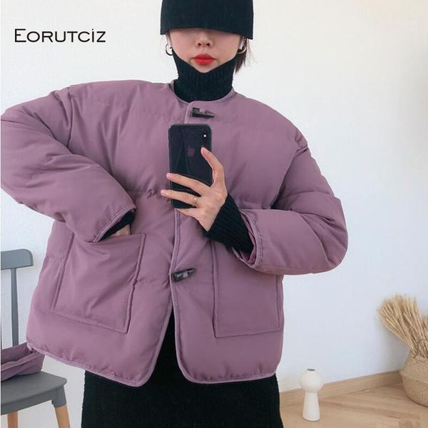 

eorutciz winter warm thick jacket women parka short oversize coat harajuku autumn vintage white pocket outerwear lm6691, Black