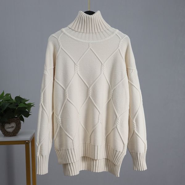 

2021 new women sweater euro style argyle christmas sweaters autumn winter thick warm turtleneck pullover female jumpers pull cr70, White;black