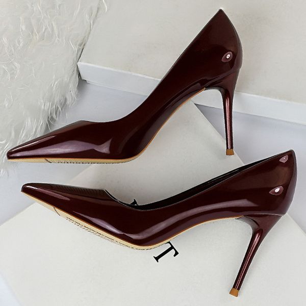 

women 8.5cm high heels glossy red pumps lady wedding blue burgundy heels nude scarpins valentine pink stripper shoesmultifunction, Black