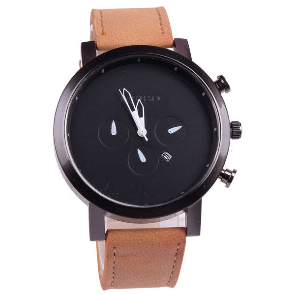 

quartz men's three needle calendar simple watch round belt pointer watch, Slivery;brown