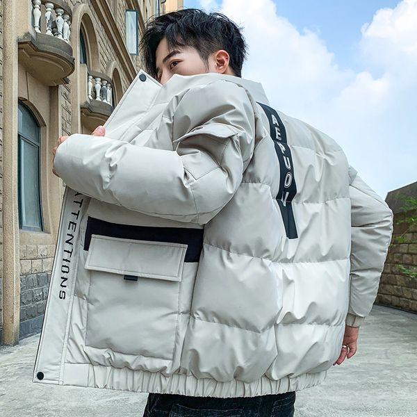 

men's winter coats casual stand collar solid color simple cotton-padded jacket men clothes fashion thick warm plus size kg-734, Black