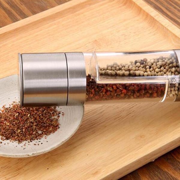 

2 in 1 stainless steel manual salt pepper mill grinder seasoning grinding shaker practical home kitchen produc bbypvr