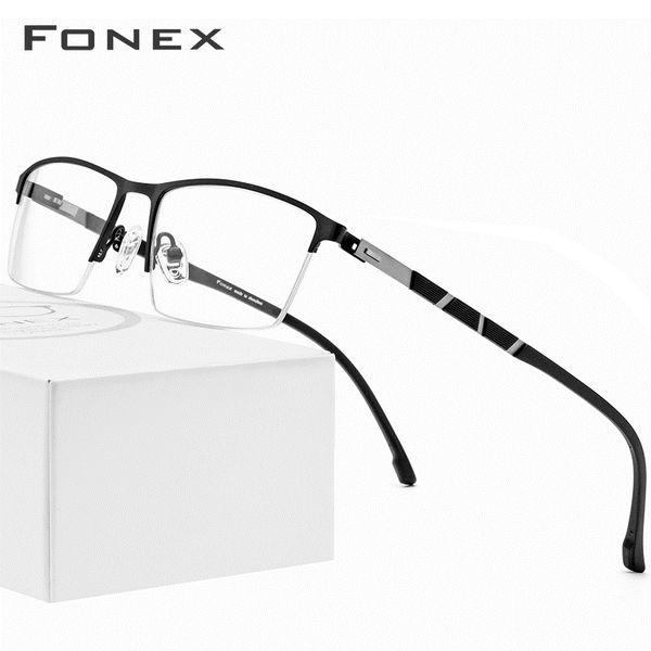 

fonex alloy prescription glasses ultralight half rim square myopia eyeglasses frame men silicone optical screwless eyewear 9859 t200428, Silver