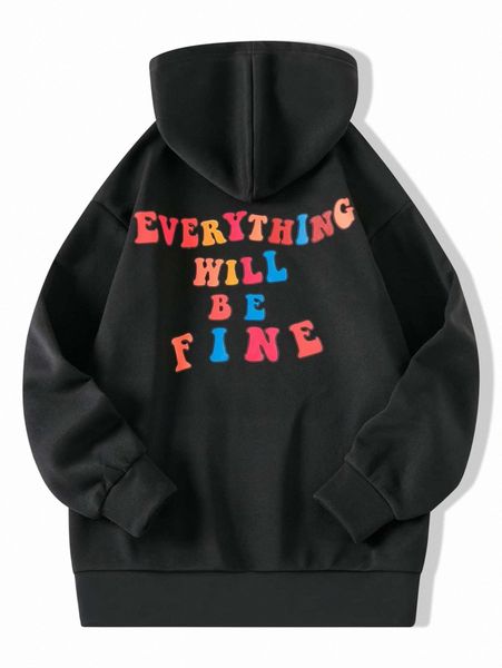 

slogan print kangaroo pocket hoodie u1tj#, White;black
