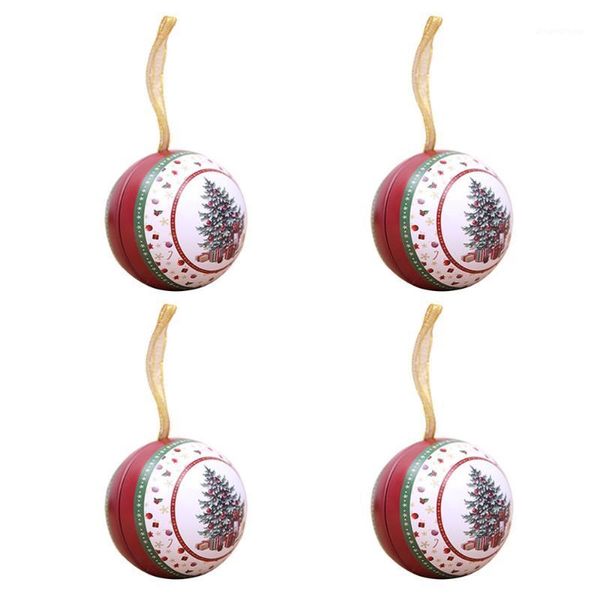 

1 set 4 pcs christmas tinplate round candy boxes pendants (random color)1