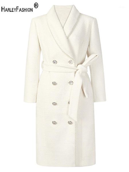 

women's wool & blends harleyfashion women temperament neckline pin bead adiustable waist overcoat double breasted woollen coat winter1, Black