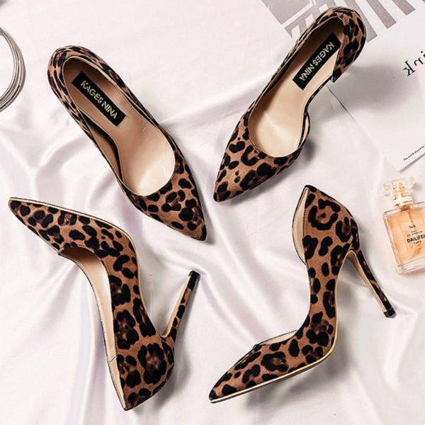 

autumn leopard women shoes high heels 6-10cm elegant office pumps shoes print pointed toe luxury singles f1-81, Black