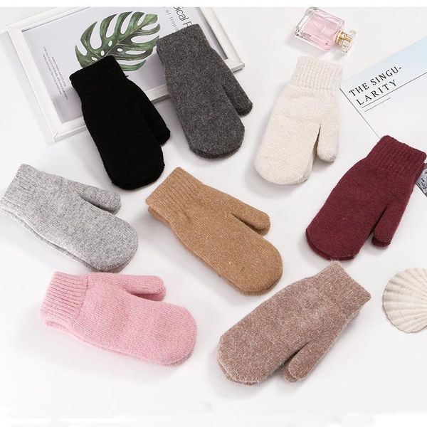 

five fingers gloves female fashion women girl winter pure color fur mittens soft warm candy double layer, Blue;gray