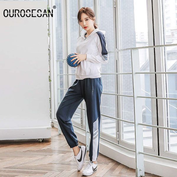 

ourosesan autumn and winter yoga dress women's leisure sports suit fashion gym loose korean quick dry clothes, Gray