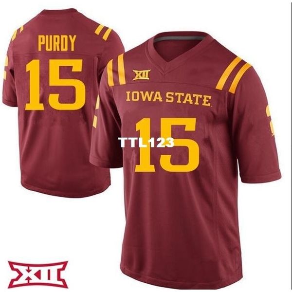 

3740 iowa state cyclones #15 brock purdy real full embroidery college jersey size s-4xl or custom any name or number jersey, Black