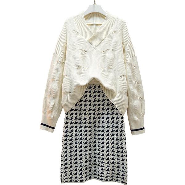 

korean style knitted 2 piece set women sweater skirts women autumn winter two piece sets suits ropa mujer, Gray