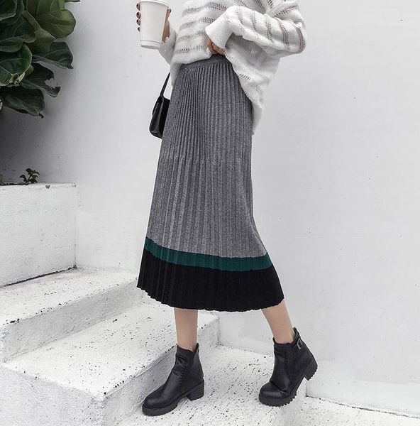 

c new style yarn knitted skirt women's mid-length high-waisted retro skirt1, Black