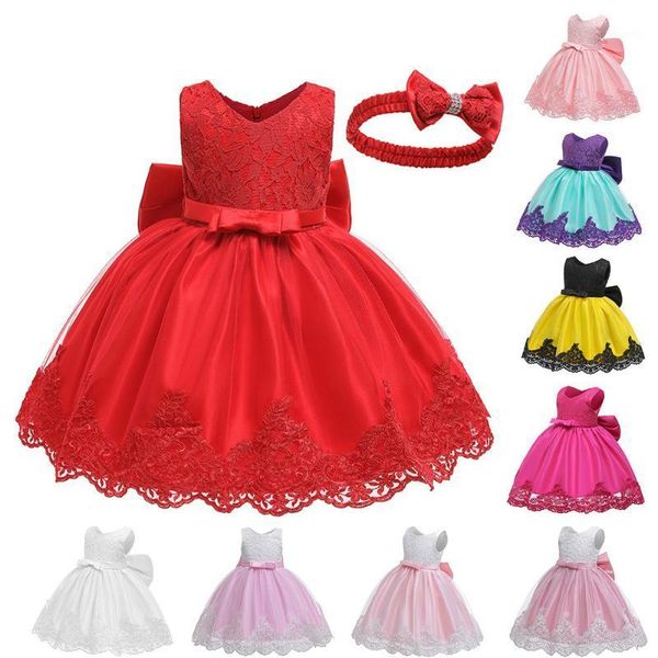 

girl's dresses baby girl birthday party dress big bow lace fashion show christmas stage performance costume1, Red;yellow