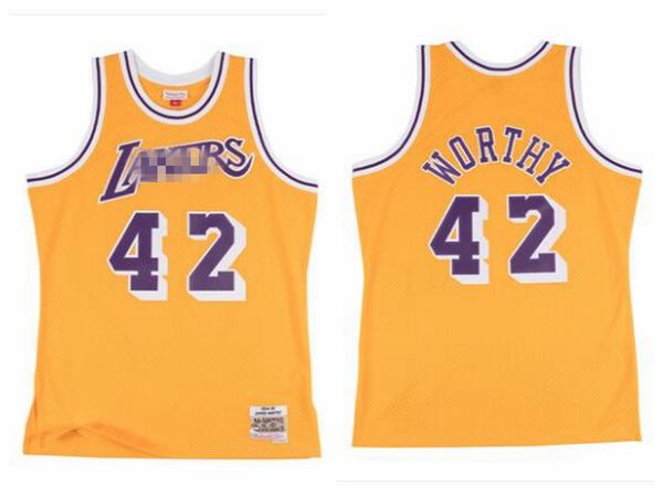 

vintage los angeles lakers mitchell ness james worthy 42 1984-85 swingman jersey, Black;red