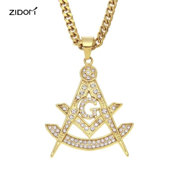 

pendant necklaces 2021 gold color men hiphop stainless steel with rhinestone masonic shape vintage mason necklace gifts, Silver