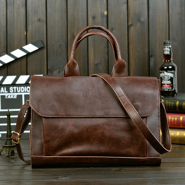 

2020 new men's bag portable tide korean style of crazy horse leather shoulder slung business computer briefcase