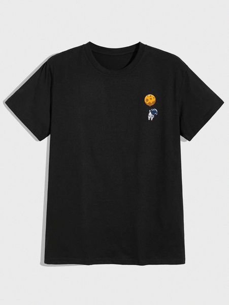 

men cartoon spacemen print round neck tee m11x#, White;black