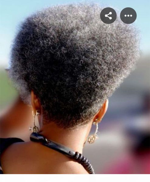 

4c клип в седых волосах конского хвоста afro kinky серый afro слоеный булочка updo шнурок конского хвост наращивание волос 100г 120г, Black