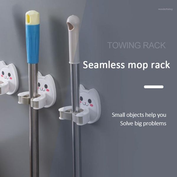 

1pc bathroom multi-function hook of mop hook without punching wall hanging nail-mop clip bathroom storage clip dropshipping1