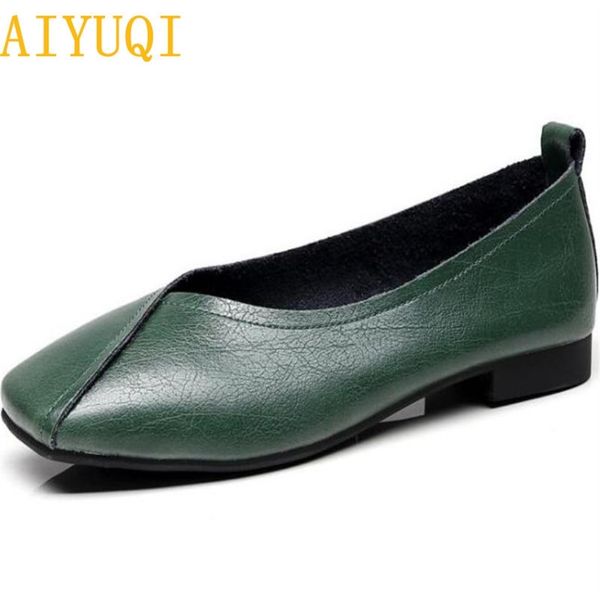 

aiyuqi flat shoes new autumn genuine leather women flat shoes onon-slip plus size 35-43 women casual shoes lj200812, Black