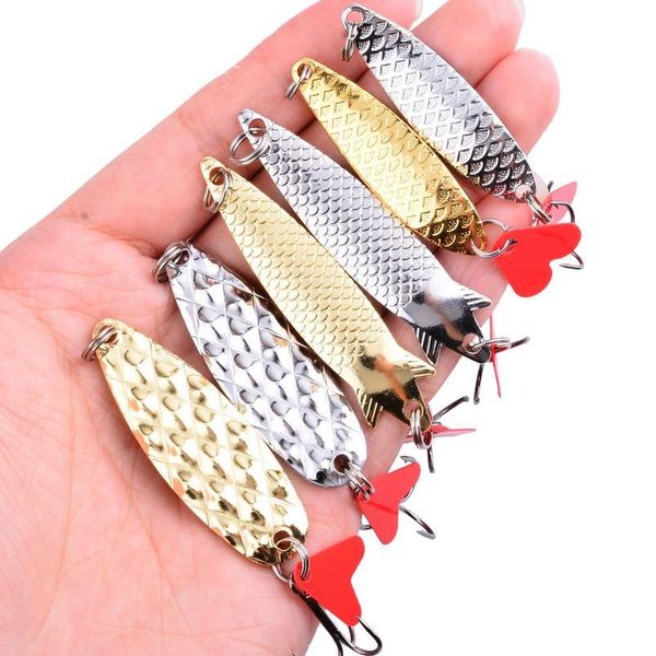 

12pcs metal spinner spoon fishing lures 7g 10g 15g gold silver artificial bait with feather treble hook trout pike bas qyllzj