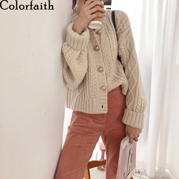 

colorfaith new women's sweaters autumn winter korean style knitted buttons cardigans vintage wild knitwear swc6074 y200915, White;black