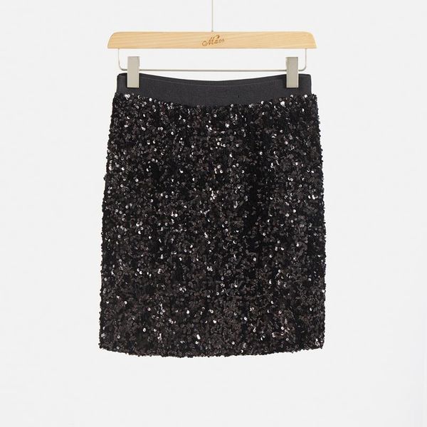 

marwin 2020 new coming spring solid sequined straight mini empire high street style women skirts party holiday skirts bbyrvi lg2010, White;black
