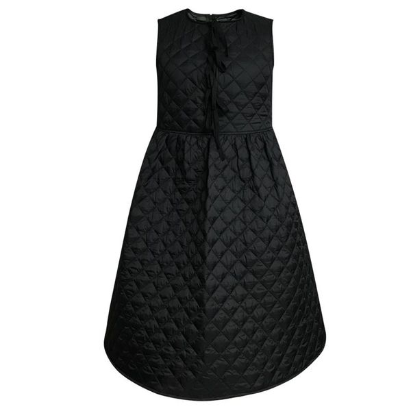 

casual dresses [deat] 2021 autum winter fashion cotton dress women sleeveless round collar bow tie slim knee length japan style ht047, Black;gray