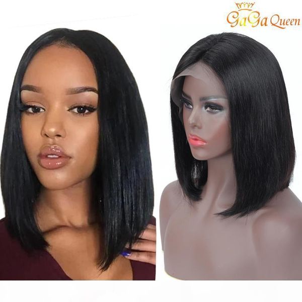 

human hair lace frontal bob wigs brazialin straight human hair 4x13 short lace bob wigs 150% density natural color, Black;brown