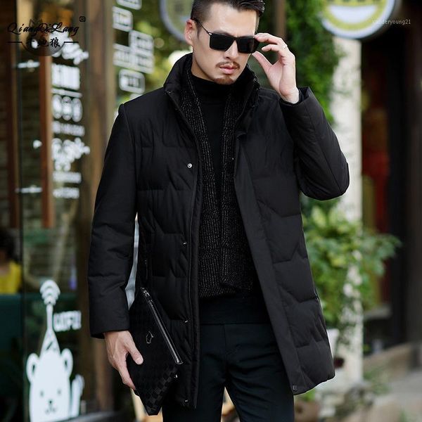 

men's down & parkas qiandilang winter wear men's jacket medium length middle-aged father's thickened warm casual coat1, Black