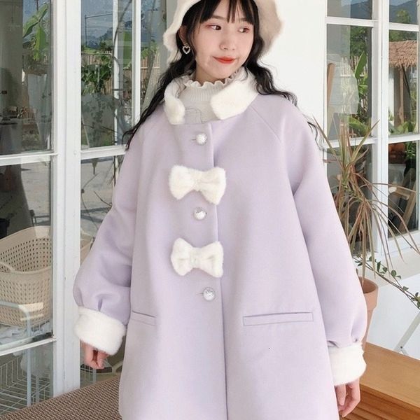 

winter of warm sweet wool trend japanese style kawaii female coat 2021 okzh, Black