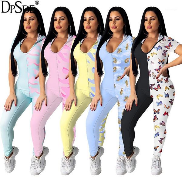 

women's jumpsuits & rompers 2021 summer women beach style short sleeve hooded collar camouflage dew back long pants1, Black;white