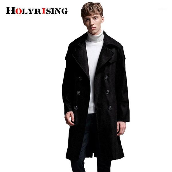 

holyrising wool coat men 70%wool homme overcoat double-breasted man coats and jackets casual slim oat 3colours s-6xl 18553-51, Black