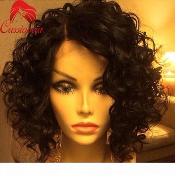 

fashion natural wave human hair short front lace wig unprocessed brazilian short wavy lace front wigs with baby hair short full lace wig, Black;brown