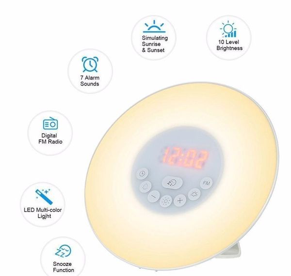 

la miu colorful light touch sensing digital alarm clock sunrise sunset led wake up lights with fm radio bbyuaj packing2010