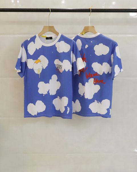 

fashion street spring and summer new kanye thunderbolt foam printing tie dye short sleeve t-shirt lining, White;black