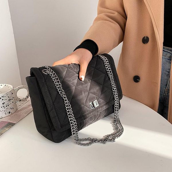 

shoulder bags lattice square crossbody bag for women 2021 fashion nylon designer handbag lock chain messenger