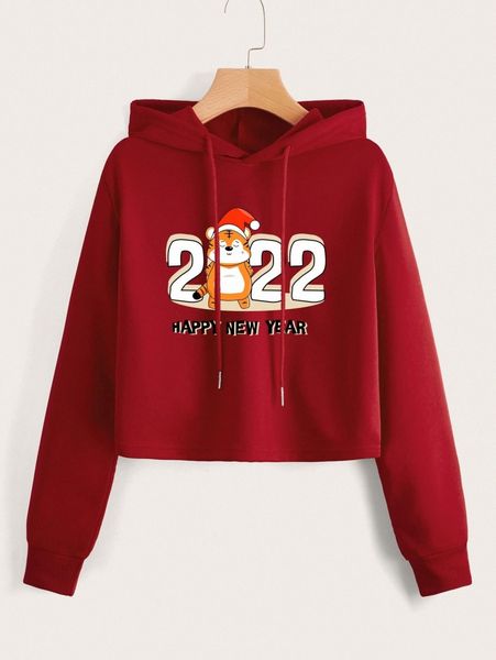 

cartoon & letter graphic crop hoodie o4cs#, White;black