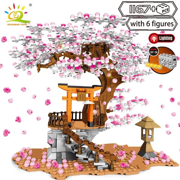 

huiqibao 1167pcs spring sakura cherry blossom season building blocks city street bricks construction toy for children friends sqcntr