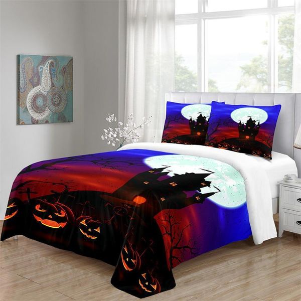 

halloween nightmare bedding set witch print duvet cover set moon castle bedclothes bedding cover pillow case home textile1