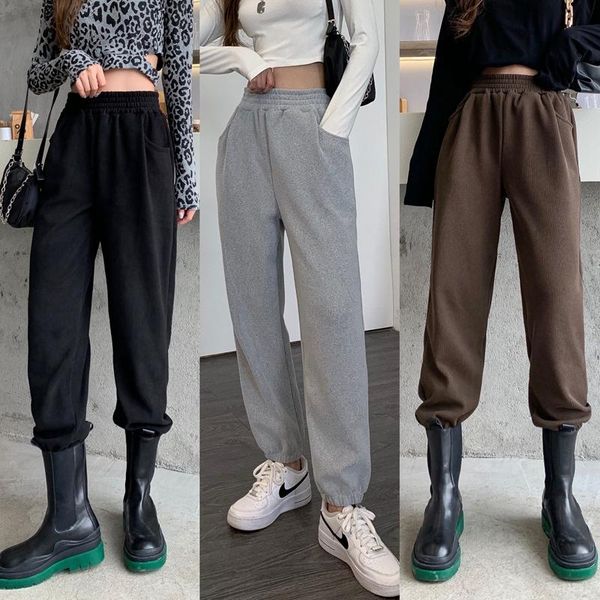 

women's pants & capris thick 2021 bomber harem woolen warm women joggers sweatpants tracksuit for girl loose caual trousers spr, Black;white