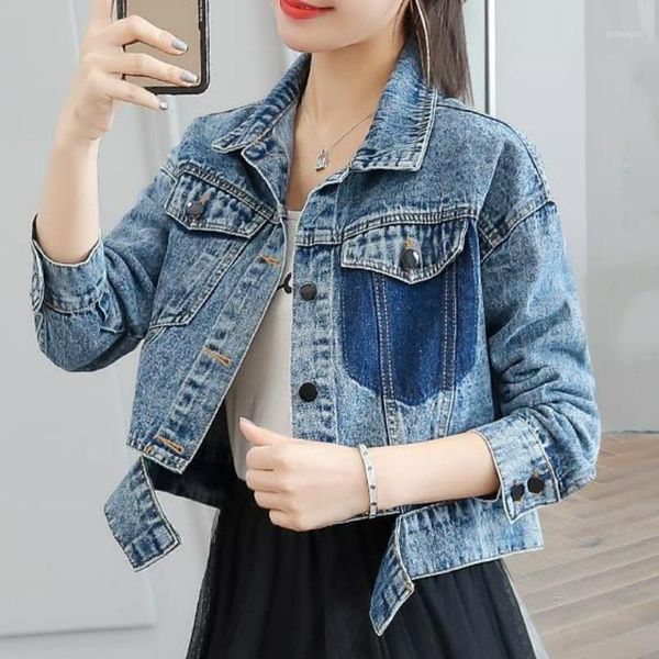 

woman causal short denim jacket autumn crop jacket1, Black;brown
