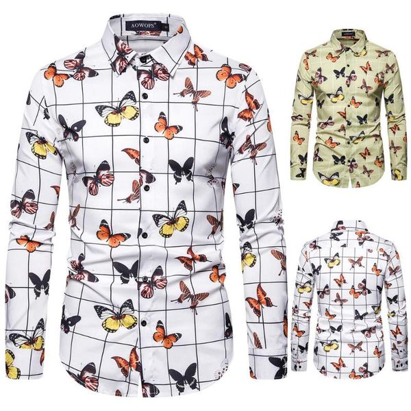 

fashion butterfly print shirt men camisas hombre 2020 brand slim fit long sleeve mens dress shirts business casual social shirt, White;black