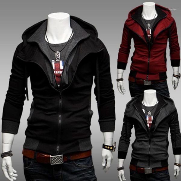 

2021 spring autumn new men's fashion casual slim contrast color hooded cardigan sweater jacket coat1, Black;brown