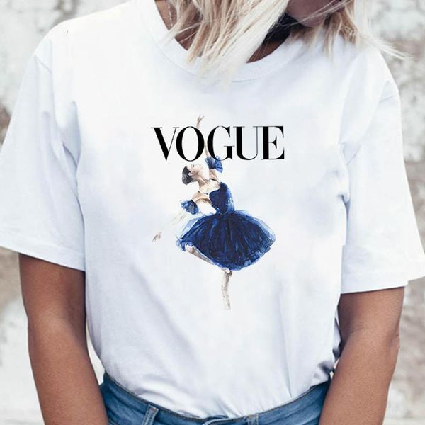 

lady short sleeve t-shirt casual beauty ballet dancer ogue graphic casual cozy pretty tees shirt, White