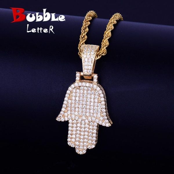 

hand pendant necklace chain steel cuban chain gold silver color cubic zircon men's hip hop jewelry for gift
