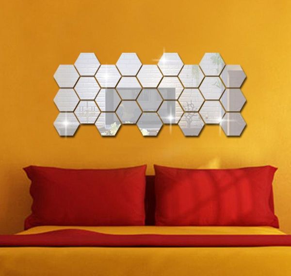 

3d hexagon acrylic mirror wall stickers diy art wall decor stickers home decor living room mirrored jllprj yummy_shop