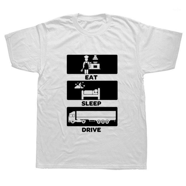

novelty eat sleep drive trucker t-shirt mens short sleeves oversized streetwear hip hop printed t shirts tees1, White;black