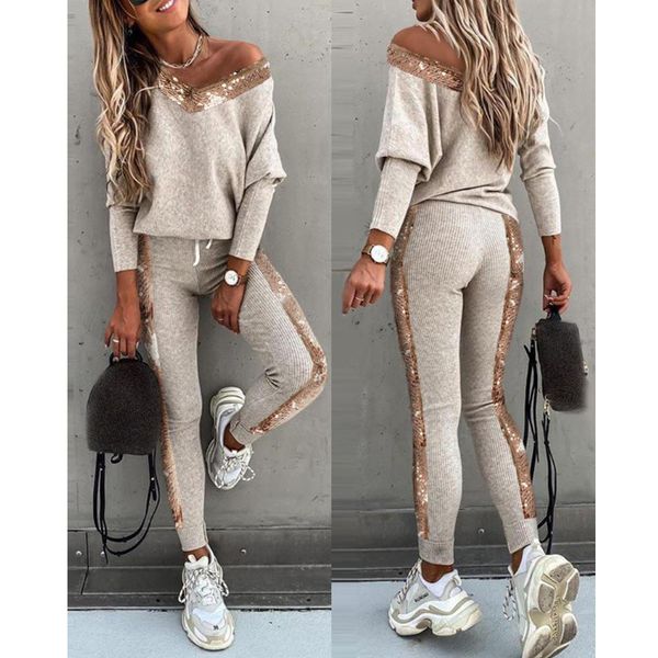 

new fashion spring autumn 2 piece set women outfits tracksuits solid long sleeve & high waist drawstring pants set 201007, White